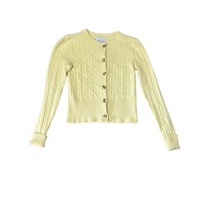 Pink Rose Womens Size-XS Cable Knit Cardigan Sweater Pale Yellow Button Front